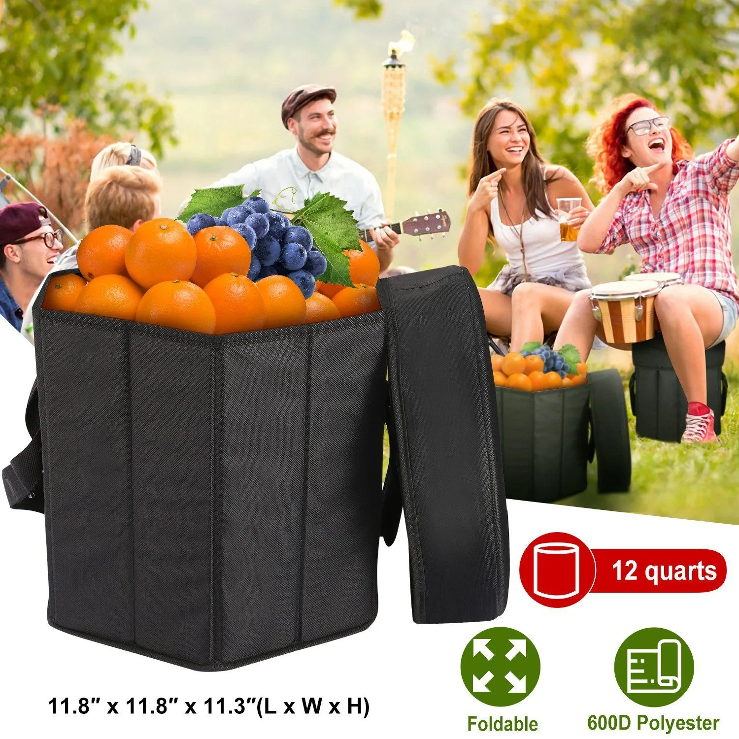 3 Gallon Collapsible Grocery Cooler Bag Seat Combo