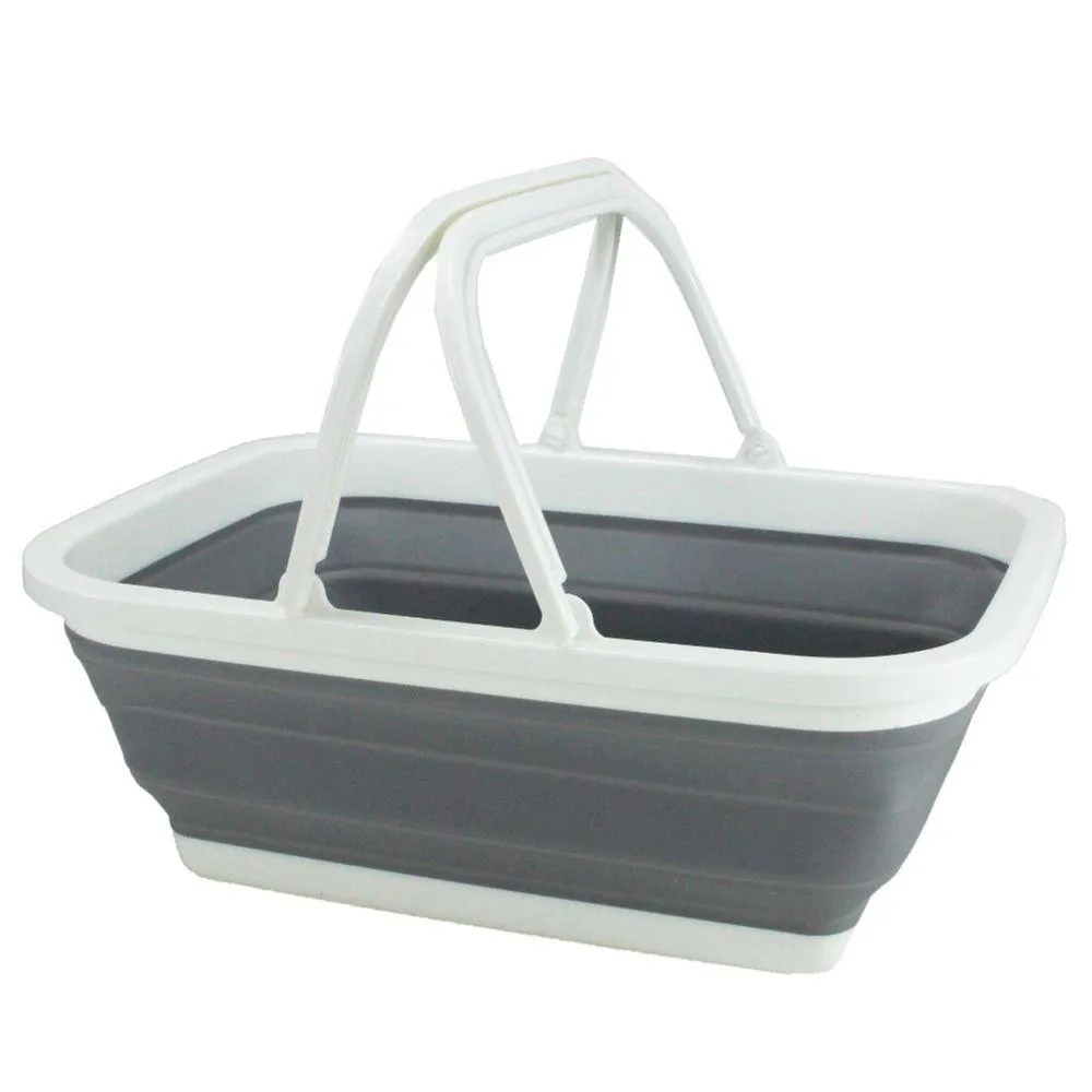 Collapsible Carry Basket with Handles White & Grey