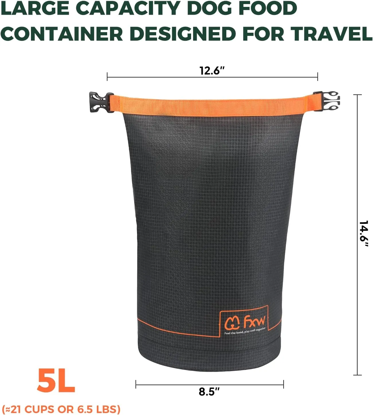 FXW Dog Food Travel BagLarge Capacity for Travel Kibble Storage Perfect for RV Road Trips, Camping, Longterm Dog Boarding Gear Accessories Gray, 21 Cups