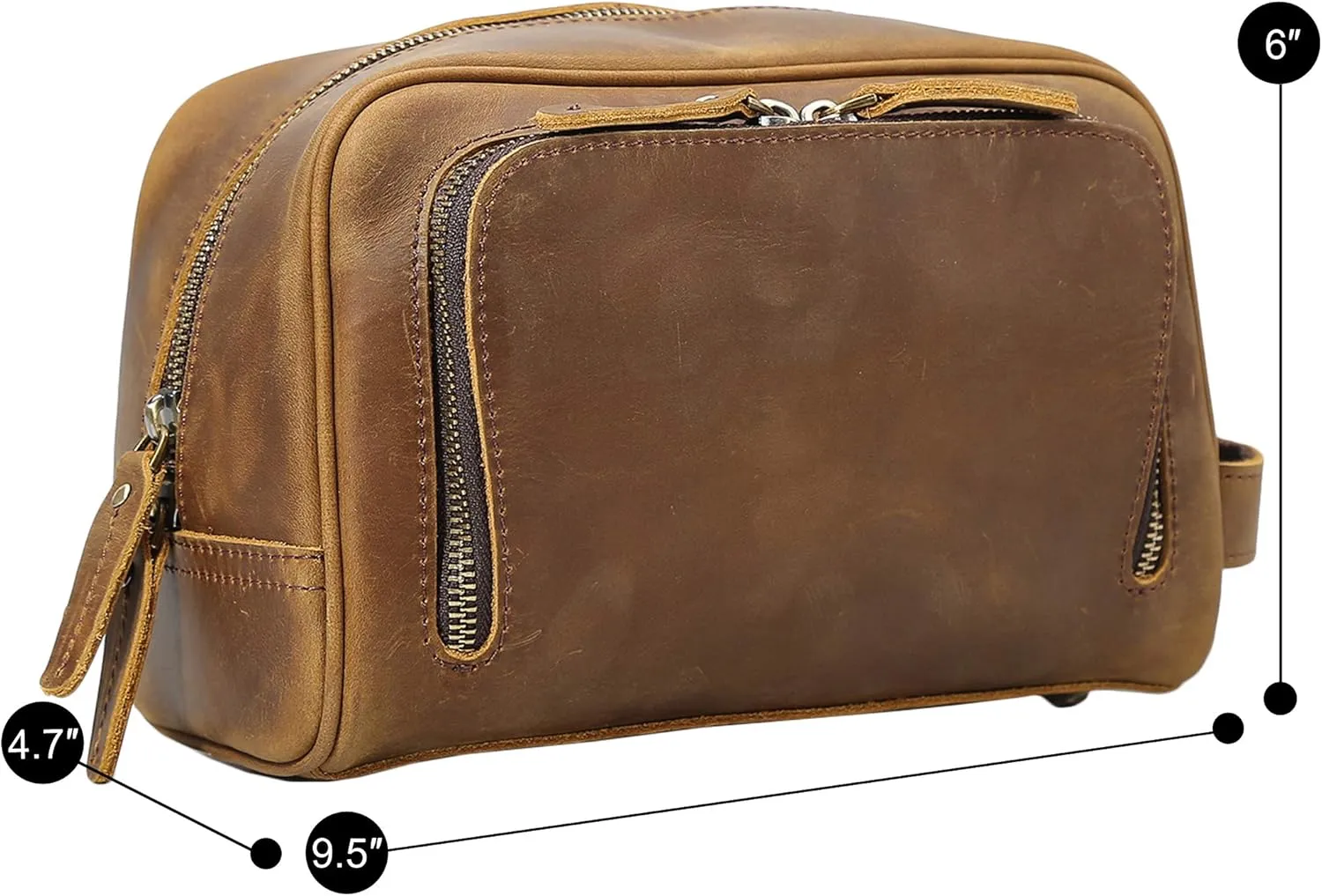 Polare Vintage Full Grain Leather Handmade Travel Toiletry Bag for Men - Dopp Kit - Shaving Kit with YKK Metal Zippers A-Brown