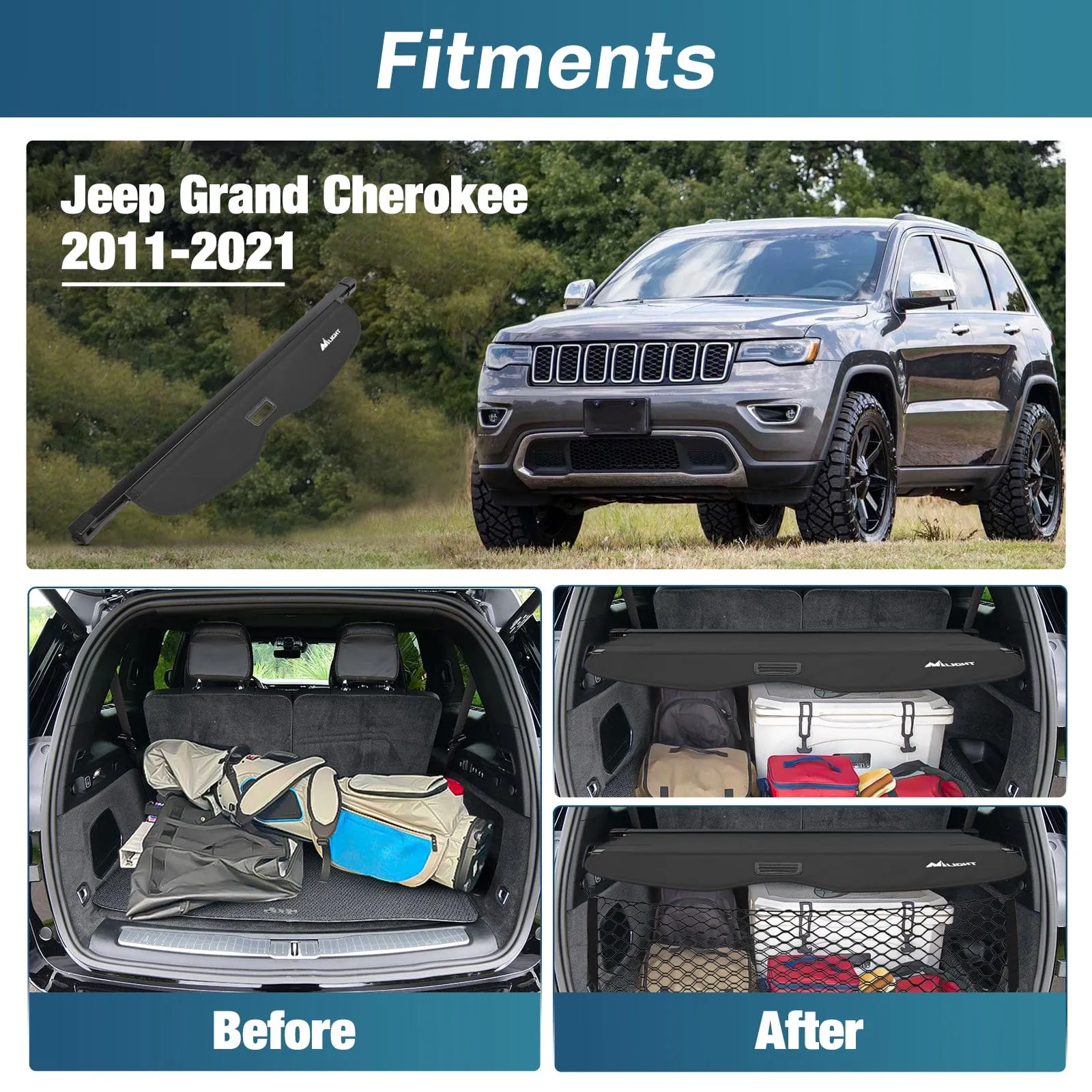 Trunk Cargo Cover with Storage Net for Jeep Grand Cherokee Accessories 2011-2021